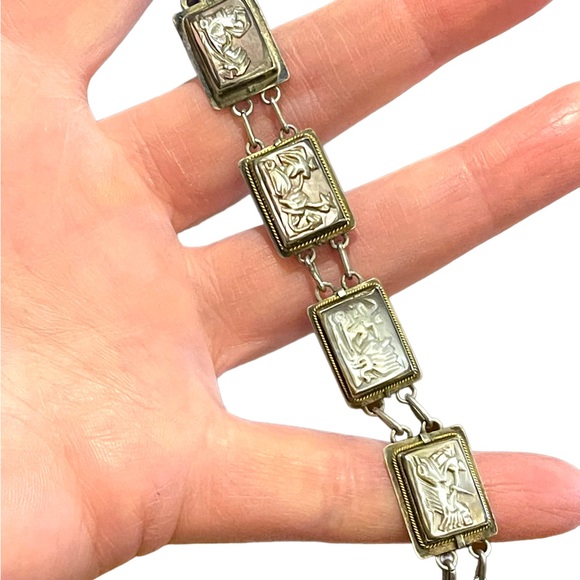 Vintage Sterling silver 925  abalone shell Cameo story book Roman Bracelet - Picture 4 of 13